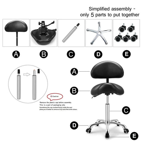 Saddle Stool On Wheels With Backrest Rolling Height Adjustable Ergonomic Chair assembly parts diagram