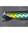 Solid carbide CNC spiral single-flute end mill, 1/4 in dia, 2 in length, 1/4 in shank, rainbow finish.