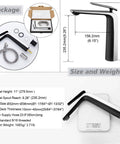 Tall Matte Black And Chrome Bathroom Vessel Sink Faucet With Single Lever showing dimensions and package contents