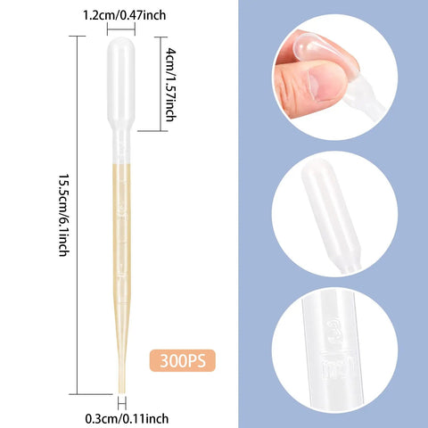Bulk 300 Pcs 3ml Disposable Plastic Transfer Pipettes For Lab Work And Craft Projects Safe Non Toxic For Classroom Experiments And DIY Science, 15.5cm