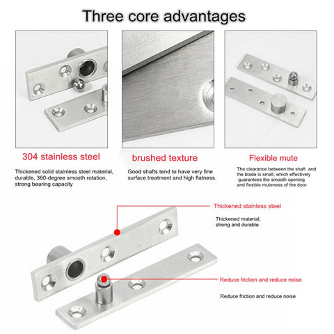 Heavy Duty 2 Pack Offset Pivot Hinges Delivers Slick 360 Degree Swing Motion For Revolving Doors showing 304 stainless steel design with brushed texture.