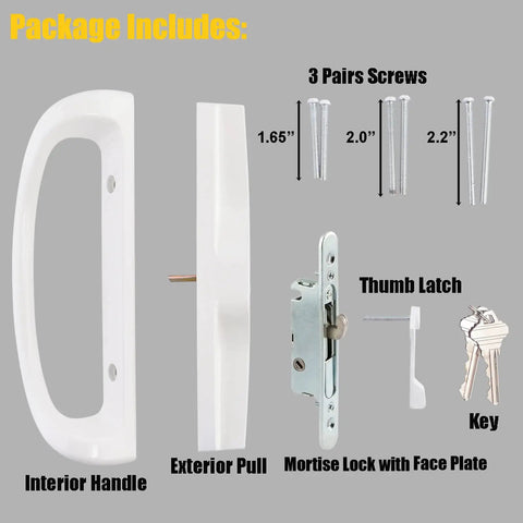 Sliding Patio Door Handle Set With Lock And Key Cylinder, Mortise Lock, Face Plate, Complete Replacement, reversible design components