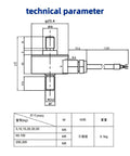 Mini Load Cell Double Bolt Force Sensor For Compression And Tension, Pro Grade Industrial Testing Gear, Hopper Scales And Robot Applications, 10 Kg Capacity, M5 Thread, Five Color Options For Ready Setup technical drawing with dimensions and cable
