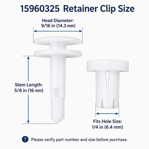 Top Shelf 50 Pcs Car Door Trim Panel Retainer Clips Nylon Bumper Fastener Rivets showing head and stem size details.