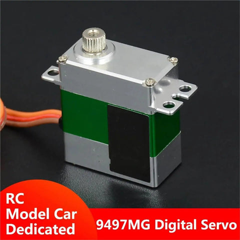 Heavy Duty Micro Digital Servo With Coreless Motor And Tough Metal Casing For MGD Steering Gear Swaps visible from the side.