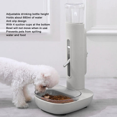 Height Adjustable 680 Ml Pet Water Dispenser And Automatic Food Feeder For Puppies Kittens And Rabbits featuring adjustable height and anti-slip design.