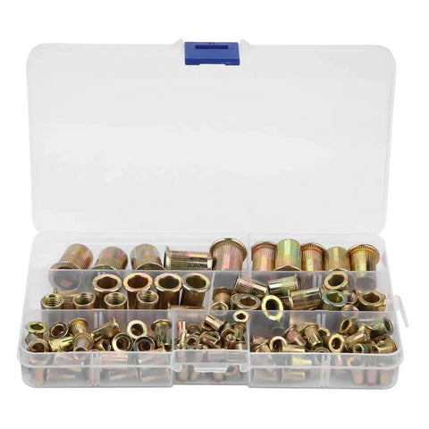 Heavy Duty Carbon Steel Rivet Nut Insert Kit With M3 To M10 Sizes And Open End Tool For Steel Plastic Fiberglass Flat Head Threaded Fasteners You Need, assorted inserts in case