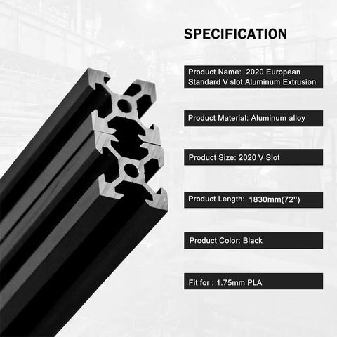10 Pack 2020 V Slot Aluminum Extrusion European Standard 1830mm Length Anodized Aluminum Profile close-up view
