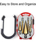 Must-Have Titanium-Coated Drill Bit Set For DIY Pros; Heavy Duty Bearing Steel Twist Bits Kill Through Wood Metal And More Like A Boss With Smooth Step Design And Snazzy Case Included. 6-piece set in storage case