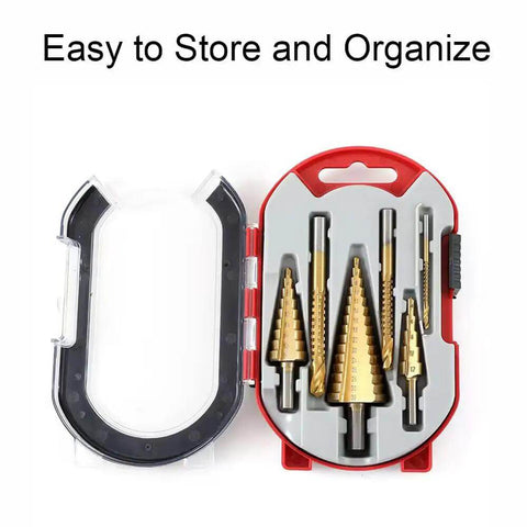 Must-Have Titanium-Coated Drill Bit Set For DIY Pros; Heavy Duty Bearing Steel Twist Bits Kill Through Wood Metal And More Like A Boss With Smooth Step Design And Snazzy Case Included. 6-piece set in storage case