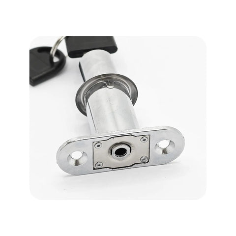 Solid Push Plunger Lock With Two Spare Keys For Cabinets Drawers And Closet Doors Chrome Zinc Alloy close-up view with keys