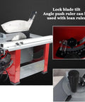Slick Portable Bench Top Table Saw With Killer 4800 Rpm Motor showing blade tilt adjustment and angle ruler for precise cuts.