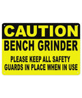 Bench Grinder Safety Sign Guard Warning 8x12 Inch Weatherproof Aluminum Plaque for Outdoor Workshop Garden Injury Prevention