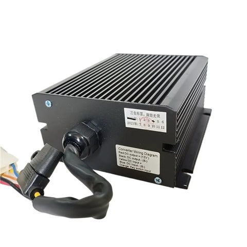 Heavy Duty Isolation DC Converter For Electric Forklifts And Golf Carts Turns 48V Or 60V Down To A Solid 12V Output with connectors.