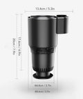 Smart 2 In 1 Car Cup Cooler And Warmer Perfect Tumbler Holder in black, showing dimensions for precise fit.