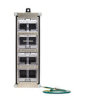 Front view of Eight Port DIN Rail Keystone Jack Mounting Module with grounding, showing eight blank keystone cutouts and grounding wire.