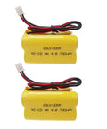 Ni-Cd 4.8V 700mAh Emergency Exit Light Battery Replacement 2 Pack shown with yellow casing and wires