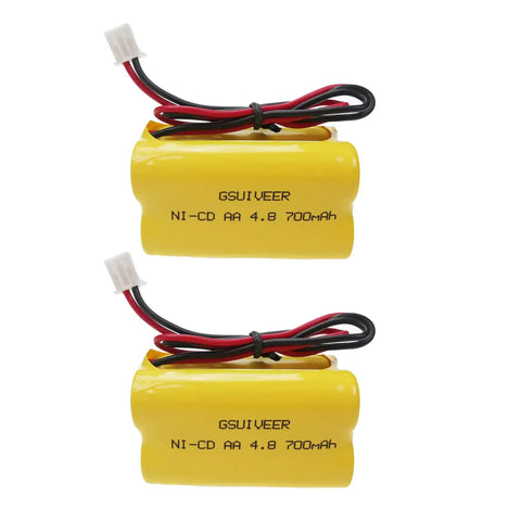 Ni-Cd 4.8V 700mAh Emergency Exit Light Battery Replacement 2 Pack shown with yellow casing and wires