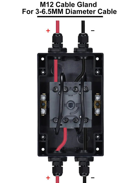 Outdoor Solar Disconnect Switch 32 Amp DC 1200V Four Pole Isolator With IP66 Weatherproof Enclosure, interior view with cable glands.