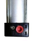 Beefy Built Tough Air Cylinder Double Acting Pneumatic Buffer With Aluminum Alloy Rod SC100X50 4 Inch Bore 2 Inch Stroke Single Rod Design High Pressure 1 MPa M20X1.5 Piston Port Ideal For Industrial Automation close-up of red piston port and black end cap