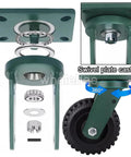 Legit Heavy Duty 6 And 8 Inch Swivel And Fixed Caster Wheels Set Of 4 With Twin Roller Bearings and Locking Brakes disassembled view