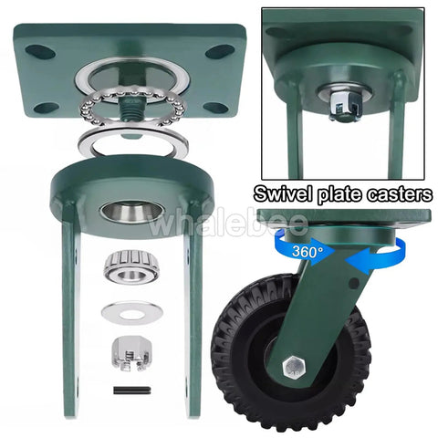 Legit Heavy Duty 6 And 8 Inch Swivel And Fixed Caster Wheels Set Of 4 With Twin Roller Bearings and Locking Brakes disassembled view
