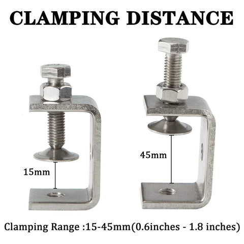 Two stainless steel C-clamps with wide 47mm jaws for heavy-duty woodworking and repairs, Amazon brand
