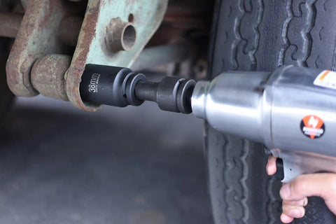 Using Built Tough CrV Steel Three Quarter Inch Drive Impact Extension Bar Set on car's tight space with impact wrench.