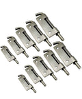 Eight heavy duty left and right spring loaded removable gate hinges with hidden stainless steel pivot concealed 50mm size.