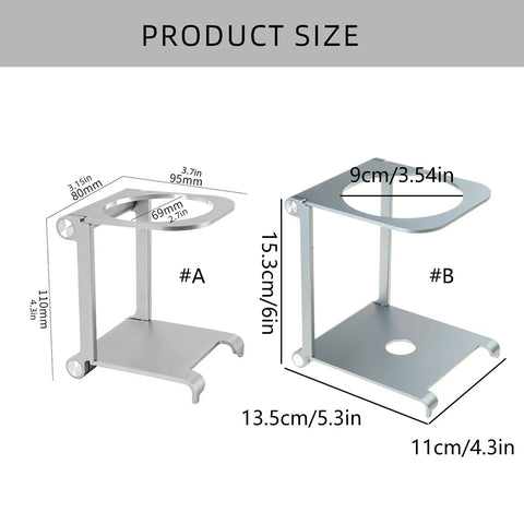 Straight Up Solid Folding Coffee Stand For Manual Espresso Machines Portable Aluminum Brewing Bracket dimensions showing size and design.