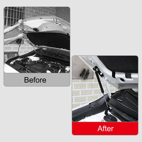Before and after comparison of Front Hood Lift Supports For Subaru Crosstrek 2024 And Up, Stainless Steel Hood Shocks installed.