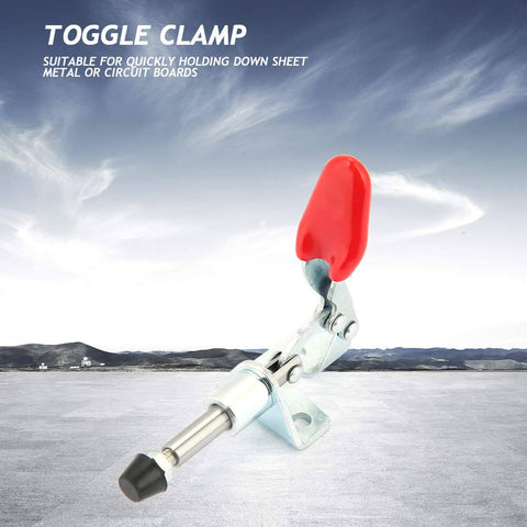 Beefy Heavy Duty Toggle Clamp Hold Down With Push Pull Action for woodworking jigs, features adjustable base and secure grip.