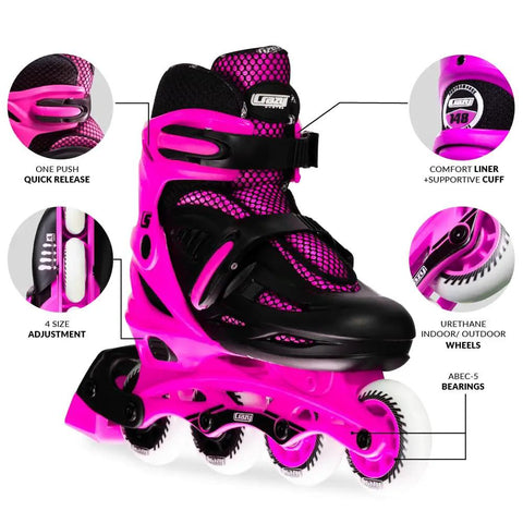 Adjustable Inline Skates For Kids With Four Size Expansion Urethane Wheels And ABEC5 Bearings Beginner Friendly Nylon Boot