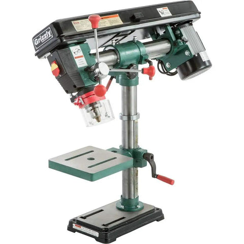 Heavy Duty 34-Inch Benchtop Radial Drill Press With 5 Speed Variable Swing, Pivoting Head For Precision Angle Drilling, One-Half HP 110V Motor, Stable Bench Mount, Ideal For Fine Craft And Workshop Drilling.