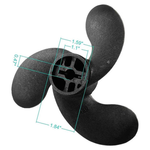Beefed Up Three Vane Nylon Outboard Propeller Delivers Fast, Responsive Performance, 12mm Shaft, 7.4 Inch Diameter And 5.7 Pitch, Black Finish, Long Lasting Wear, Fits Tohatsu Nissan Mercury 2.5 And 3.5HP Outboards