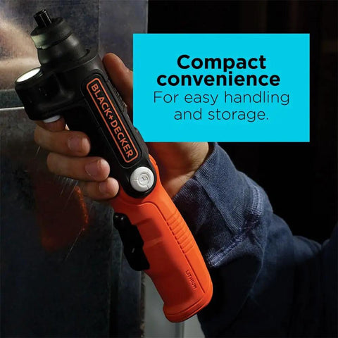 All In One 4V Max Cordless Screwdriver With Pivoting Handle And Built In LED Light, Handy Rechargeable Flashlight Combo