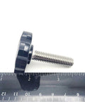 Side view of Three Eighths Inch Thumb Screw Bolts With Black Round Hex Head Clamping Knob Cap Grip Full Thread 304 Stainless Steel Fasteners