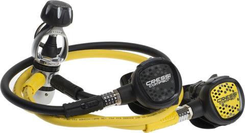 AC2 Compact Regulator Set With Octopus Compact All In One Dive Rig 1st Stage Piston 2nd Stage XS Compact Black And Yellow International Use