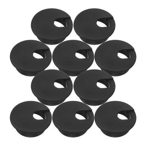 Rock This Black 60 Piece Cable Management Kit With Square Hole Covers To Keep Your Desk Wire Organized And Tangle Free For A Squeaky Clean Home Office Setup black plastic round desk grommets, 10-pack view