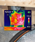 TI250 Rechargeable Thermal Imaging Camera With 19,200 Pixel Resolution displaying thermal image of pipes for HVAC troubleshooting