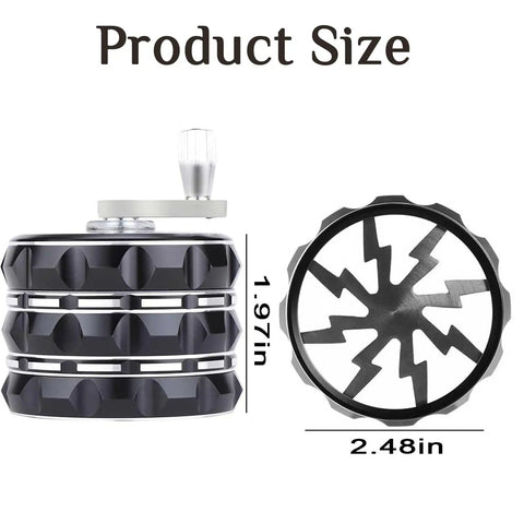 Beast Of A Portable 2.5 Inch Hand Crank Grinder With Clear Top Cover, Large Aluminum Alloy Herb Grinder dimensions view