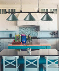 59 Inch Hanging Pool Table Light With Three Shade Billiard Lamps over kitchen island, green finish, adjustable chain