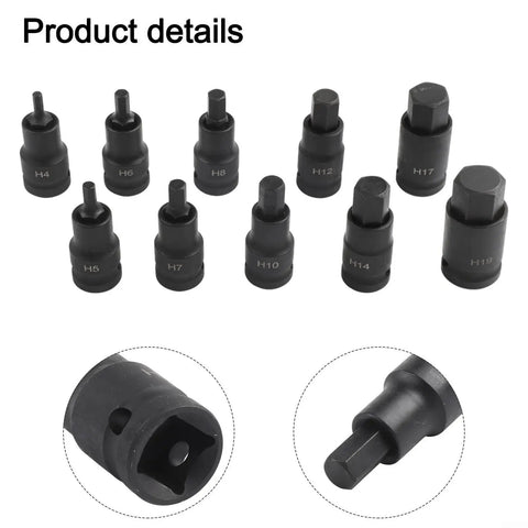 Beefy One Half Inch Square Drive Converter Kit For Impact Wrenches Chrome Vanadium Socket Adapters H4 Through H19 Hex Bit Holders