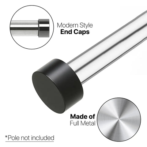 End Cap Finials For Curtain Rods 1 Inch Black Pack Of 2 Modern Minimalist Metal Drapery Rod Ends With M6 Threads on silver rod
