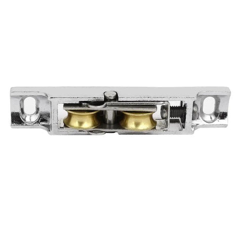 Premium Brass Double Roller Pulley Wheels For Sliding Window Sash Replacement, close-up view of brass wheels.