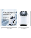 Silicone Wrist Bottle With Hand Strap For Ultra Portable Hydration On The Go, next to product packaging, showing dimensions and design