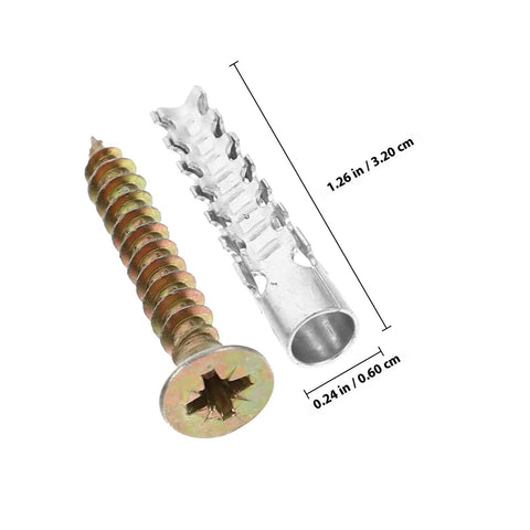 Close-up of screw and anchor from Drywall Anchors and Screws Kit 40 Sets Heavy Duty Rust Proof Steel Construction for Concrete and Dry Walls