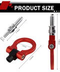 Heavy Duty Forged Car Front Bumper Tow Hook With Secure European Screw On Trailer Eye Ring And Snap Closure Lock Pin Built Tough For Snatching Stuck Trucks And Universal Towing In Red dimensions diagram showcasing size specifications.