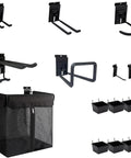Slatwall Hooks And Accessories Set 14 Pcs Heavy Duty Single And Double Slat Wall Hooks With Metal Hangers Plus Six Slatwall Bins And A Zippered Wall Basket