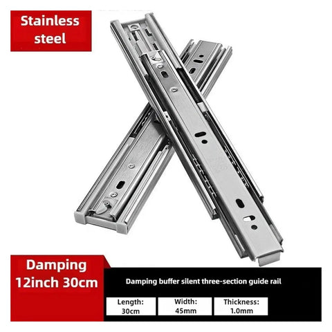 Super Durable Heavy Duty Stainless Steel Bottom Mounted Concealed Drawer Slides Adjustable From 10 To 22 Inches Wide close-up view of stainless steel drawer slides